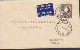 Australia By Airmail Par Avion Labels Deluxe MALENY Qld. 1952 Cover To Denmark 2'- Sh. Aboriginal Art Crocodile Stamp - Briefe U. Dokumente