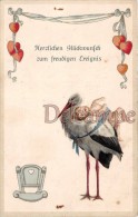 Illustration - Cigogne, Bébé, Berceau - Herzlichen Glückrvunfch Zum Freudigen Ereignis - - Naissance