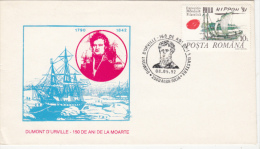 DUMONT D'URVILLE, EXPLORER, SHIP, SPECIAL COVER, 1992, ROMANIA - Esploratori