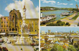 CPA LINZ- SQUARE, MONUMENT, DANUBE, SHIPS, PANORAMA, CAR - Linz