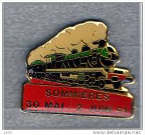 Pin´s  SNCF, Train, Locomotive  SOMMIERES  30  Mai - 2  Juin  1991  Cartouche  Rouge - TGV