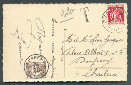 N°339 - 25 Centimes CERES Obl. Sc BEAURAING Sur CP Du 5-8-1935 Vers Damprémy Et Taxée à 20 Centimes Par T-TX N°34 - 9816 - 1932 Ceres And Mercurius