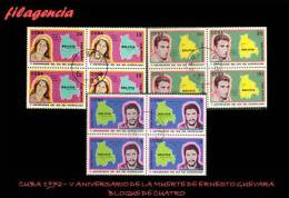 PIEZAS. CUBA. USADOS. 1972-19 V ANIVERSARIO DE LA MUERTE DE ERNESTO GUEVARA. BLOQUE DE CUATRO - Usati