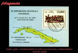 USADOS. CUBA. 1984-28 EXPOSICIÓN FILATÉLICA NACIONAL. TRENES. HOJA BLOQUE - Gebruikt