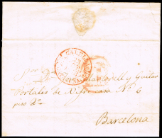 BARCELONA PREF.- CALAF PE 5 - 1848 CARTA CIRC. A BARCELONA + PORTEO 1 R - ...-1850 Préphilatélie