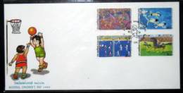 FDC 1999 Thailand Children Day Stamps Kid Drawing Beach Volleyball Horsing Swimming Sport Basketball - Volleyball