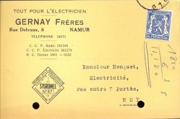 Briefkaart Carte Lettre - Pub Reclame Frères Gernay Namur - 17 /7/ 1945 - Postkarten 1934-1951