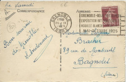 ISERE - 1925 - CARTE De GRENOBLE Avec MECA "EXPO INTERN. HOUILLE BLANCHE MAI OCTOBRE 1925" - Mechanical Postmarks (Advertisement)