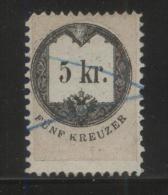 AUSTRIA 1866 REVENUE 5KR ON STRAW-YELLOW PAPER NO WMK PERF 9.50 X 9.50 BAREFOOT 134 - Revenue Stamps