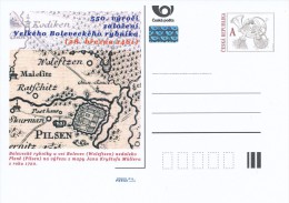 Czech Rep. / Postal Stat. (Pre2011/13) 550 Ann. Of Great Bolevec Pond (Pilsen), Map Johann Christoph Müller (1673-1721) - Postkaarten