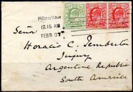 GREAT BRITAIN 1907 - Cover With HALF PENNY Plus A Pair Of ONE PENNY To Jujuy, Argentina - Lettres & Documents