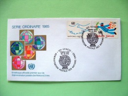 United Nations Geneva Switzerland 1985 FDC Cover - Postal Administration - Postman Dove - Globe Or Balloon Cancel - Briefe U. Dokumente