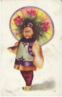 Artist Image Chinese Child With Umbrella, C1900s Vintage Postcard - Unclassified