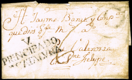 BARCELONA PREF.- VICH PE 5 - CARTA CIRC. A JATIVA + PORTEO MANUSCRITO \"6\ - ...-1850 Prephilately