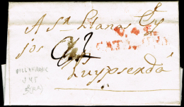 BARCELONA PREF.- VILLAFRANCA PE 3 R - 1843 CARTA CIRC. A PUIGCERDA + PORTEO 22 - ...-1850 Préphilatélie