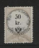 AUSTRIA 1866 REVENUE 50KR ON WHITE PAPER NO WMK PERF 12.00 X 12.00 BAREFOOT 141 - Fiscaux