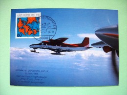 Germany 1986 Maxicard Wegener Continent Theory - Geology Geography Map - Antarctic Expedition - Plane - Airplanes