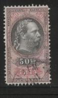 AUSTRIA 1877  EMPEROR FRANZ-JOZEF 50KR ROSE & BLACK REVENUE PERF 10.75 X 11.00 BAREFOOT 221 - Fiscale Zegels