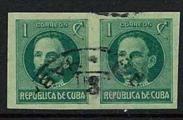 CUBA 1917 1c Green Imperf Pair U SG 336 CY33 - Usados