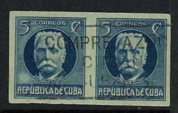 CUBA 1917 5c Blue Imperf Pair U SG 338 CY35 - Used Stamps