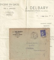 PAIX 90C SUR ENV COM J.DELBARY+LETTRE 10/6/39 BEAUMONT DE LOMAGNE +VERSO CACHET TIRETE D ARRIVEE - Briefe U. Dokumente