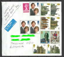 GREAT BRITAIN England Air Mail Cover To Estland Estonia Estonie Diana Charles Castles Stamps Unused - Covers & Documents