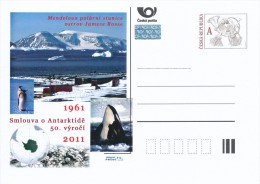 Czech Rep. / Postal Stat. (Pre2011/28): The Antarctic Treaty (Mendel Polar Station, Whale, Penguin, Fossils, Map) - Penguins