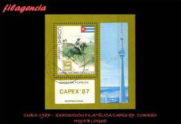 USADOS. CUBA. 1987-13 EXPOSICIÓN FILATÉLICA CAPEX 87. HISTORIA DEL CORREO. HOJA BLOQUE - Oblitérés