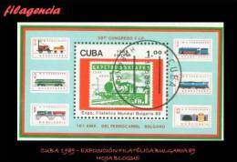 USADOS. CUBA. 1989-11 EXPOSICIÓN FILATÉLICA BULGARIA 89. TRENES. HOJA BLOQUE - Oblitérés