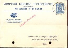 Briefkaart Carte Lettre - Pub Reclame Comptoir Central D' électricité - Namur 1945 - Postcards 1934-1951