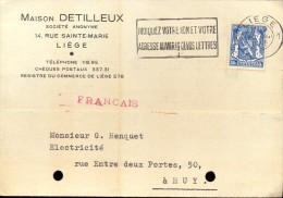 Briefkaart Carte Lettre - Pub Reclame Maison Detilleux Liège 1945 - Postcards 1934-1951