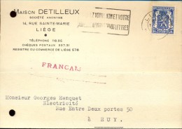 Briefkaart Carte Lettre - Pub Reclame Maison Detilleux Liège 1945 - Postcards 1934-1951