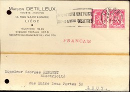 Briefkaart Carte Lettre - Pub Reclame Maison Detilleux Liège 1945 - Postcards 1934-1951