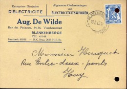 Briefkaart Carte Lettre - Pub Reclame Electriciteit Aug. De Wilde Blankenberge  1945 - Postcards 1934-1951