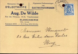 Briefkaart Carte Lettre - Pub Reclame Electriciteit Aug. De Wilde Blankenberge  1945 - Postkarten 1934-1951