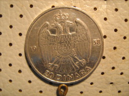 KINGDOM Of YUGOSLAVIA 20 Dinara 1938 Silver - Joegoslavië