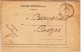ALLIER - 1936 - LETTRE De SERVICE TELEPHONIQUE De BIOZAT - Telegraaf-en Telefoonzegels