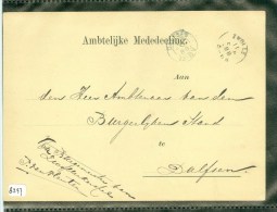 DIENSTKAART Uit 1888 Van BURGEMEESTER ZWOLLERKERSPEL Naar DALFSEN (8297) - Lettres & Documents