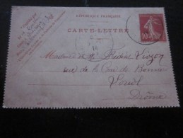 Timbre Semeuse 10c Entiers Postaux Oblitération Manuel Cachet à Date Châteauneuf D'Isére 38 > Loriol  26 /le 5 Nov 19 - Cartes-lettres