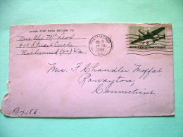 USA 1944 Cover Richmond To Connecticut - Plane - Cartas & Documentos