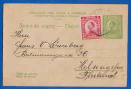 Jugoslawien; Kraljevina PC 15 Pa + 10 Pa; 1921 Von Kocevje Nach Finnland - Lettres & Documents