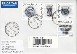 ROMANIA 2013 : TRADITIONAL HUNGARIAN POTTERY Set On Cover Circulated To MOLDOVA - Registered Shipping! Envoi Enregistre! - Gebraucht