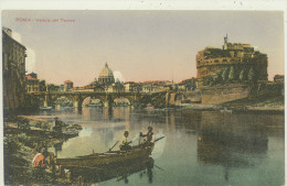 ROMA -VEDUTA DEL TEVERE-BARCA ANIMATA -FORMATO PICCOLO - Fiume Tevere