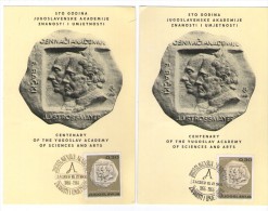 YUGOSLAVIA JUGOSLAVIJA 2 X  MC MK MAXIMUM CARD 1966 CENTENARY YUGOSLAV ACADEMY SCIENCES  AND ARTS - Cartoline Maximum