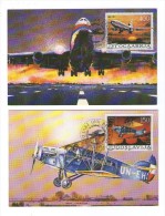 YUGOSLAVIA JUGOSLAVIJA  2 X  MC MK MAXIMUM CARD 1987 ANNIVERSARY CIVIL AIR TRAFFIC AVIATION AERO PLANE HELICOPTER - Maximumkarten