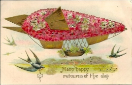 Postcard (Aviation) - Zeppelin / Baloon Greeting Card With Swallows - Montgolfières