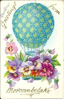 Postcard (Aviation) - Baloon Christmas Greeting Card With Flowers - Balloons