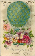 Postcard (Aviation) - Baloon Birthday Greeting Card With Flowers - Mongolfiere