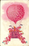 Postcard (Aviation) - Baloon Birthday Greeting Card With Flowers - Mongolfiere