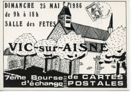 Vic Sur Aisne 7è Bourse échange Cartes Postales 1986- Place église Dessin Petito (élève Collège) - Vic Sur Aisne